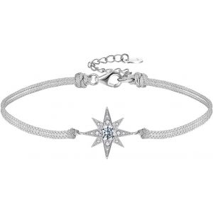 Bracelet En Argent Sterling 925 Pour Femme Avec Cordon Et Étoile Du Nord - Réglable - Bracelet Tressé - Pour Femme Et Fille - Boîte Cadeau - Neuf