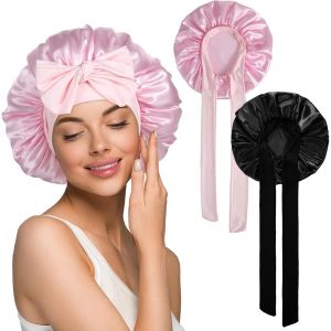Lot De 2 Bonnets &Agrave; Cheveux En Satin Pour Femme - Double Face - Pour Dormir, Boucler Et Prot&eacute;ger Les Cheveux - Pour La Nuit - &Eacute;lastique Et Doux - R&eacute;glable - Pour Fille - Neuf
