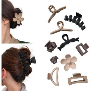 Asas-Auriselle 10 Pièces Pince À Cheveux Set De Pinces À Griffes De Fleurs Pour Cheveux Épais Grande Pince À Antidérapante Avec Multi-Styles Rectangle Couleurs Neutres Pinces - Neuf