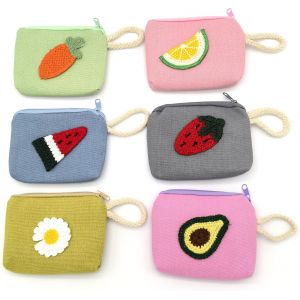 KALANKA-Lot de 6 Porte-Monnaie en Toile avec Fermeture Éclair pour Pièces de Monnaie, Cartes, Clés, Écouteurs, Fruits- Petite Pochette pour Étudiantes, Filles, Femmes, Enfant - Neuf
