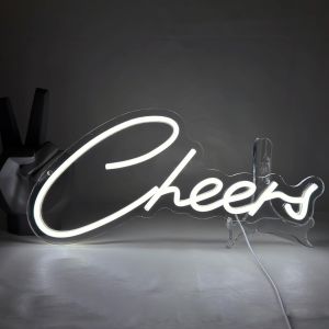 Cheers Neon Signs Eenseigne Au Néon Blanc Lettre Enseigne Lumineuse Au Néon Usb Letters Light Up Sign Led Wall Art For Bedroom Party Club Coffee Shop Bar Restaurant Store Decor - Neuf