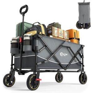 Chariot De Plage Pliable, Chariot De Transport À Roulettes Tout Terrain Poignée Réglable Charrette Pour Extérieur Camping Pique-Nique Avec Jusqu¿À 120kg - Neuf