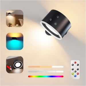 Applique Murale Interieur Avec Télécommande,Éclairage D'ambiance Rgb À Gradation Avec Batterie Rechargeable,Fonction Minuterie D'une Heure Vers Le Haut Et Vers Le Bas Orientable À 360° - Neuf
