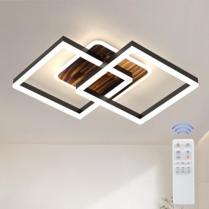 40w Plafonnier Led Luminaire Salon Dimmable Avec T&eacute;l&eacute;commande Moderne Design G&eacute;om&eacute;trique, Blanc Chaud &Agrave; Froid 3000k-6500k, &Eacute;clairage De Plafond Pour Chambre, Salle &Agrave; Manger, Noir-Bois - Neuf