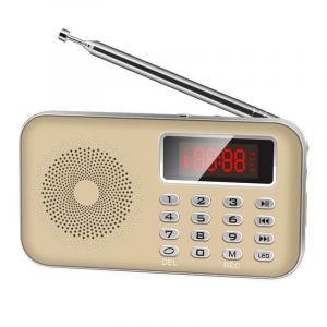 Mini Poste Radio FM AM Lecteur MP3 Micro SD Rechargeable Or YONIS - Neuf