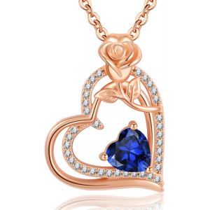 Collier Femme Argent 925 Collier Or Rose Coeur Fleur Pierre De Naissance Pendentif Bijoux Femme Idee Cadeau Anniversaire Fete Des Meres Noel Saint Valentin Cadeau Maman Fille Amie - Neuf