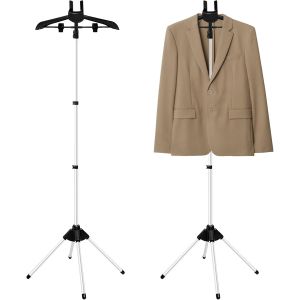 MEVRONISSHOP-Cintre pour vapeur - Support suspendu pliable et r&eacute;glable en hauteur - Gain de place - Accessoire pour repassage &agrave; vapeur (noir) - Neuf