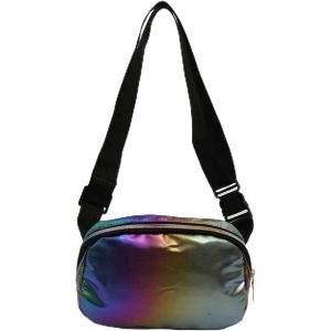 SJZG-Sac Banane Femme Sacoche Banane Ville Unisexe &Agrave; Effet Holographique Sac Banane Multicolore Sac Etanche Multi-Poches Mode Cuir Pu Sacoche Banane Pour Festivals Voyage Randonn&eacute;e Camping (Color&eacute;) - Neuf
