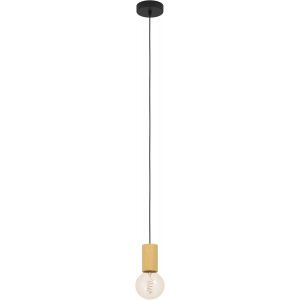 Subzonal-Suspension Pozueta 1, Luminaire Pendentif Pour Salon Et Salle &Agrave; Manger, Fsc100hb, Douille E27 Avec C&acirc;ble, Lampe De Plafond Suspendue En M&eacute;tal Noir Et Bois Naturel, &Oslash; 6,5 Cm - Neuf