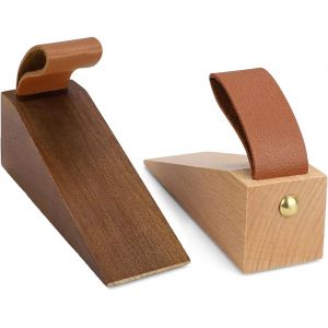 2 Pièces Cale Porte Bois, Cale Porte Hêtre et Noyer Noir, Butoir de Porte Sol avec Patin en Caoutchouc Antidérapant, Silencieux et Antichoc pour un Dégagement de 5 à 30 mm - Neuf