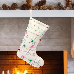 Chaussettes De Noël À Pompons De Style Bohème Ultra Douces-Sacs Cadeaux De Luxe Pour Sapin De Noël Familial,Fournitures De Fête,Crème,45,7 Cm - Neuf