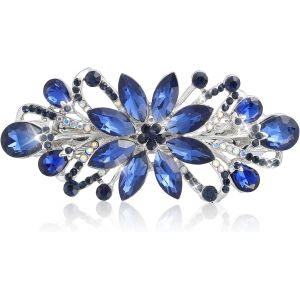 Kal-Pinces À Cheveux En Forme De Fleur Bleu Foncé Avec Strass - Accessoires De Cheveux De Luxe Pour Mariage Et Femme - Magnifique Bijou De Cheveux Floral En Cristal Pour Filles, Mamans, Mariée - Neuf