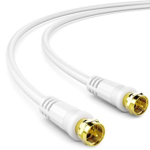 3,0m Câble TV SAT Coaxial Antenne Satellite HDTV Quad Bouclier DVB-S DVB-S2 Radio DAB Fiches Métalliques Plaquées or Blanc - Neuf