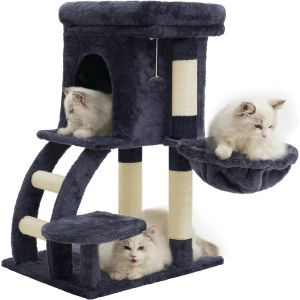 Arbre À Chat, Petit Griffoir Pour Chat De 75 Cm De Hauteur Avec Plateforme Supérieure, Tanière, Hamac, Échelle D'escalade, Jouets Félins, Meuble Pour Chats, Gris Fumé Hct009sg - Neuf