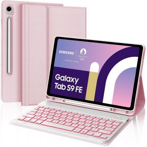 Keyboard for Samsung Galaxy Tab S10 FE 2025/S9 FE 10.9""/S9 11"" 2023 with Backlit, Keyboard Case for Samsung Tab S9 FE 2023 Bluetooth Magnetic Detachable French AZERTY Layout Pink - Neuf