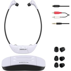 MEVRONISSHOP-Casque TV sans fil pour seniors avec d&eacute;ficience auditive, 2,4 GHz sans retard, compatible Opt/RCA/3,5 mm, contr&ocirc;le d'&eacute;quilibre, st&eacute;r&eacute;o/mono, batterie de rechange - Neuf