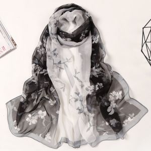 Un Foulard En Soie Pour Femme Bicolore À Fleurs Noir Et Blanc 160 × 50 Cm - Neuf