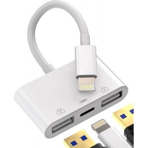 TRAHOO-Adaptateur USB vers LightningChargeur Cable USB A Prise Camera OTG 3.0 iPhone Jack Charger Certifi&eacute; Apple MFI pour 14 13 12 11 Pro Max 7 8 Plus X Se XS XR Ipad Air Tablette Cle Convertisseur - Neuf