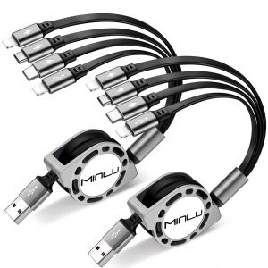 Câble de Charge Multiple Rétractable [1,2m Lot de 2] 4 en 1 Câble de Charge Rapide USB avec IP/type C/micro pour téléphone16/15/14/13/12/Xs/Xr/X/8/7/6/Huawei/Samsung Galaxy/Pixel/Xiaomi/LG/HTC - Neuf