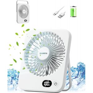 KALANKA-Ventilateur de Table, Série Été - Ultra Silencieux, Puissant Flux d'Air pour Bureau et Maison. Portable et Pliable pour Voyage, 5 Vitesses, Batterie Rechargeable 1800mAh, Écran LCD - Neuf
