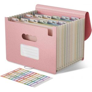 JEXNOVASHOP-Trieur 12 Compartiments A4, Rangement Papier Administratif, Organiseur de Dossiers Accord&eacute;on en Paille de Bl&eacute;, Classeur Range Document, Sans BPA, Retour &agrave; la Nature, Vie Saine - Rose Frai - Neuf