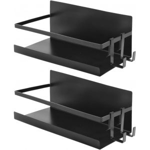 CAUC-2 x Set Etagere Magnetique pour Refrigerateur avec 4 crochets - Auto Adhesif sans Percage - Support epices mural sans vis - Rangement four et frigo Noir - Neuf