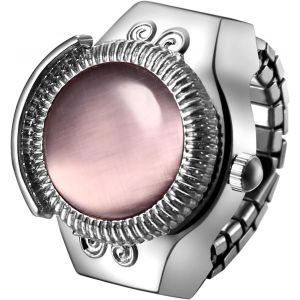 Bague Montre Femme Homme: Montre Bague Doigt Extensible Elastique Pierre Oeil De Chat Acier Inoxydable Analogique Quartz Etanche 1atm Cadran Rond-Cadeau Femme Homme Anniversaire.[J598] - Neuf