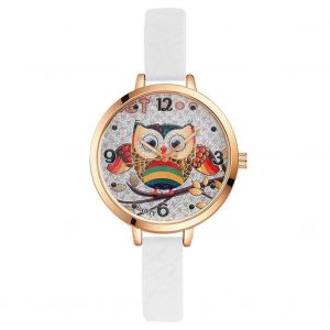 Gaiety Femmes Dames Filles Belle Hibou Motif Quartz Mouvement Montre Montre-Bracelet (Blanc) - Neuf