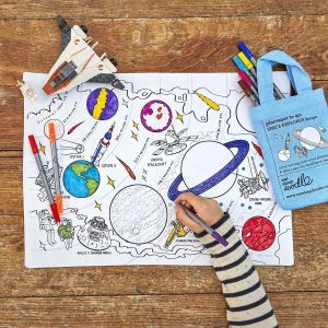 KALANKA-Set de table à colorier pour enfants avec 10 marqueurs lavables pour enfants u2013 33 x 47 cm u2013 Set de table à colorier Space Explorer u2013 Ultra lavable et réutilisable pour enfants - Neuf
