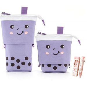Trousse télescopique 2 en 1 avec fermeture éclair, support pour crayons, trousse de maquillage, pour étudiants, femmes, Rose, Porte - documents - Neuf