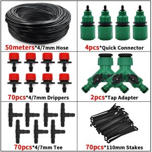 WUJIE 5-100m tuyau d'arrosage de jardin 4/7mm PVC Micro tuyau d'irrigation goutte à goutte tube d'irrigation arroseur 1/4 ''pelouse balcon serre -F-50M Watering Kit-1/4 - Neuf