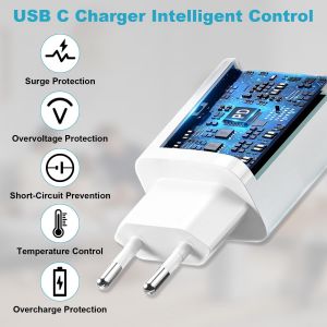 Tianyi-Chargeur Rapide Pour Iphone 16/16 Pro/16 Pro Max/16 Plus/15/15 Pro/15 Pro Max/15 Plus/Ipad/Air, Chargeur Usb C Rapide Prise Adaptateur Chargeur Usbc Rapide Avec Nylon 3m Cable Usb C Vers Usb C - Neuf