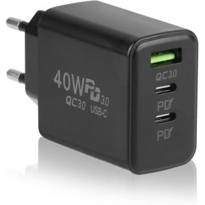 Thef-40w Chargeur Secteur Usb 3 Ports Pd+Qc3.0 Type C Universel Chargeur Mural Adaptateur Usb Universel Pour Pour Iphone 16 15 14 13 12 11 Pro Max X Xs Xr Appareils Portable Windows Ipad Liseuses - Neuf