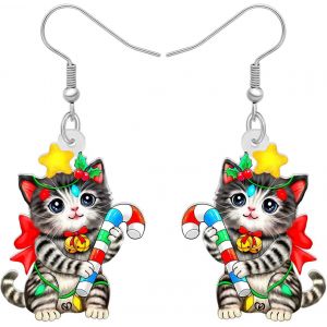 Kal-Boucles D'oreilles Pendantes En Acrylique Chat Mignon Animaux De Compagnie De Noël Pour Femmes Filles Bijoux Anime Kitten Cadeaux Pour Les Amoureux Des Chats - Neuf