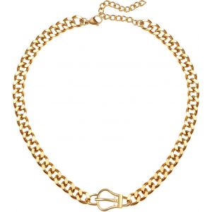 Kal-Collier Femme Acier Inoxydable: Collier Femme Fantaisie Chaîne Cubaine Style Punk Motard Epais - Cadeau Femme St Valentin Anniversaire - Neuf
