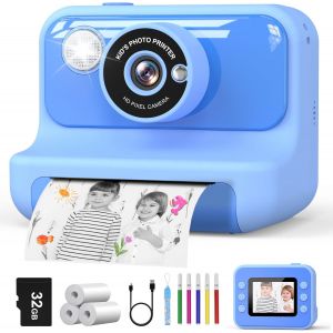 Appareil Photo Instantané Enfant, 2.4"" Écran Appareil Photo Enfant avec Carte 32G & Papier Photo, HD 1080P Vidéo Caméra Enfant,Noël Anniversaire Cadeau pour Filles Garçons 3-10 Ans (Bleu) - Neuf
