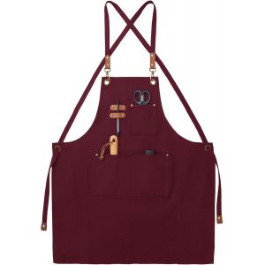 ERYI-Tabliers Toile, Tabliers De Travail Pour Hommes Femmes, Tabliers De Chef Avec Sangle Réglable Et 3 Poches, Tablier Pour Serveurs Cuisine Cuisson Artiste Peinture, Dos Croisé - Neuf