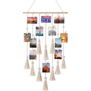 Ivoire Macrame sur le Mur d'Affichage Photo, Cadre Photo, Bobo à la Maison de Décoration de Bureau, Fille de l'Adolescence Mur de la Salle Decor, avec 30 Clips en Bois, Cadeau de Noël - Neuf