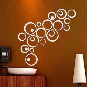 TRAHOO-24morceaux de mur de miroir de mosaïque cercles,DIY amovible 3D miroir circulaire autocollant mural stickers muraux mur Tatoo Wall Art collage auto-adhésif chambre à coucher salon décor à la m - Neuf