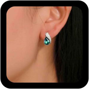Kal-Boucles D'oreilles Vintage Cristal D'&eacute;meraude Forme Goutte Boucles D'oreilles Cristal D'&eacute;meraude Boucles D'oreilles Forme Goutte D'eau D'oreilles G&eacute;om&eacute;triques Or Pour Femmes Et Filles (Vert) - Neuf