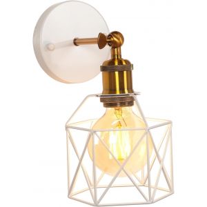 Applique Murale Int&eacute;rieur Vintage Lampe Murale E27 Avec Bois Luminaire Plafonnier Industrielle M&eacute;tal Forme Cage Design Pour Cuisine Salon Chambre (C-Blanc-1pcs) - Neuf