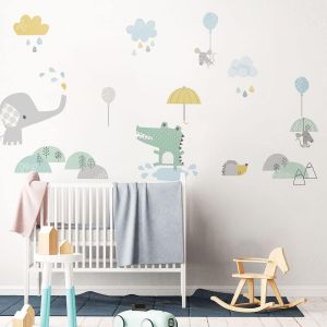 ERYI-Stickers Muraux Enfants - Decoration Chambre Bébé - Sticker Mural Chambre Enfant - Autocollant Mural Animaux Heureux Sous La Pluie - H90 X L60 Cm - Neuf