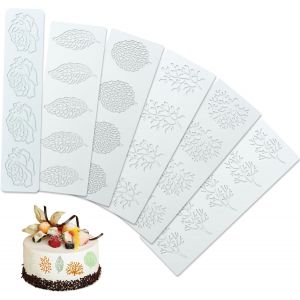 AYUHR-6 Pièces Moule Forme Feuille, Moule Dentelle en Silicone, Silicone Tapis de Dentelle pour Chocolat, Fondant, Pâte à Sucre, Gâteau, Décoration D'assiette - Neuf
