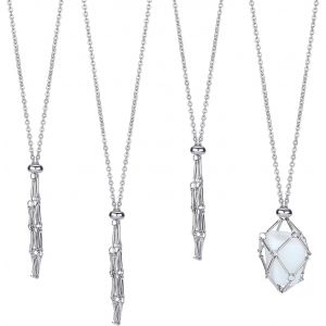 Kal-3 Pièce Cage Support En Cristal, Collier Porte-Cristal Fait À La Main, Porte-Collier En Pierre, Pierres Précieuses Quartz Pour Femmes Et Hommes (Longueur D'environ 17.2 Pouce/43.8cm) - Neuf