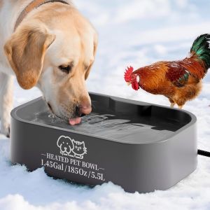 Kalanka-5,5l Extra-Large Bol D'eau Chauff&eacute; Pour Chiens Et Chats,Bol Ext&eacute;rieur Avec C&acirc;ble Anti-Morsure,&Eacute;tanche,Fournit De L'eau Potable En Hiver,Adapt&eacute; Poules,Oiseaux,&Eacute;cureuils,Lapins,Gris - Neuf
