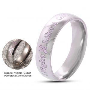 Bague Ronde En Acier Titane Pour Femme, Motif Ruban Rose Avec Lettres Decoratives (6#) - Neuf