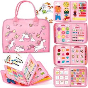 KAL-Busy Board Montessori Pour Bébé, Jouets D'Activité Et De Développement, Educatif Sensoriel Jouets Pour Les Tout-Petits, Jouet De Voyage Pour Avion Et Voiture, Cadeau Pour Garcon Fille(Licorne) - Neuf