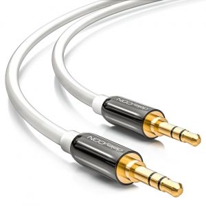 deleyCON 10m Jack Cable 3,5mm AUX Cable Stéréo Cable Audio Jack Plug Droit pour PC Téléphone Mobile Smartphone Tablette Voiture Récepteur HiFi - Blanc - Neuf