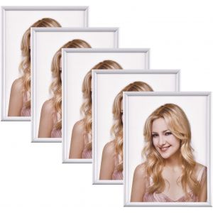 Fchhk-Lot De 5 Cadres Photo Blancs - 15 X 20 Cm - Avec Verre Acrylique Hd - À Suspendre - En Plastique - Pour Plusieurs Photos - Blanc - Neuf