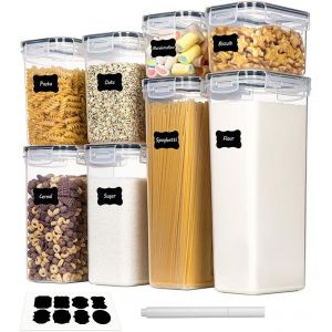 Chaas-8 Bo&icirc;tes De Rangement Alimentaire - Pots De Rangement Cuisine - Bo&icirc;tes Herm&eacute;tiques Alimentaires - Bo&icirc;tes &Agrave; C&eacute;r&eacute;ales, 14l, Empilables, Avec Stylo Et &Eacute;tiquettes, Id&eacute;ales Stocker C&eacute;r&eacute;ales, P&acirc;tes, - Neuf